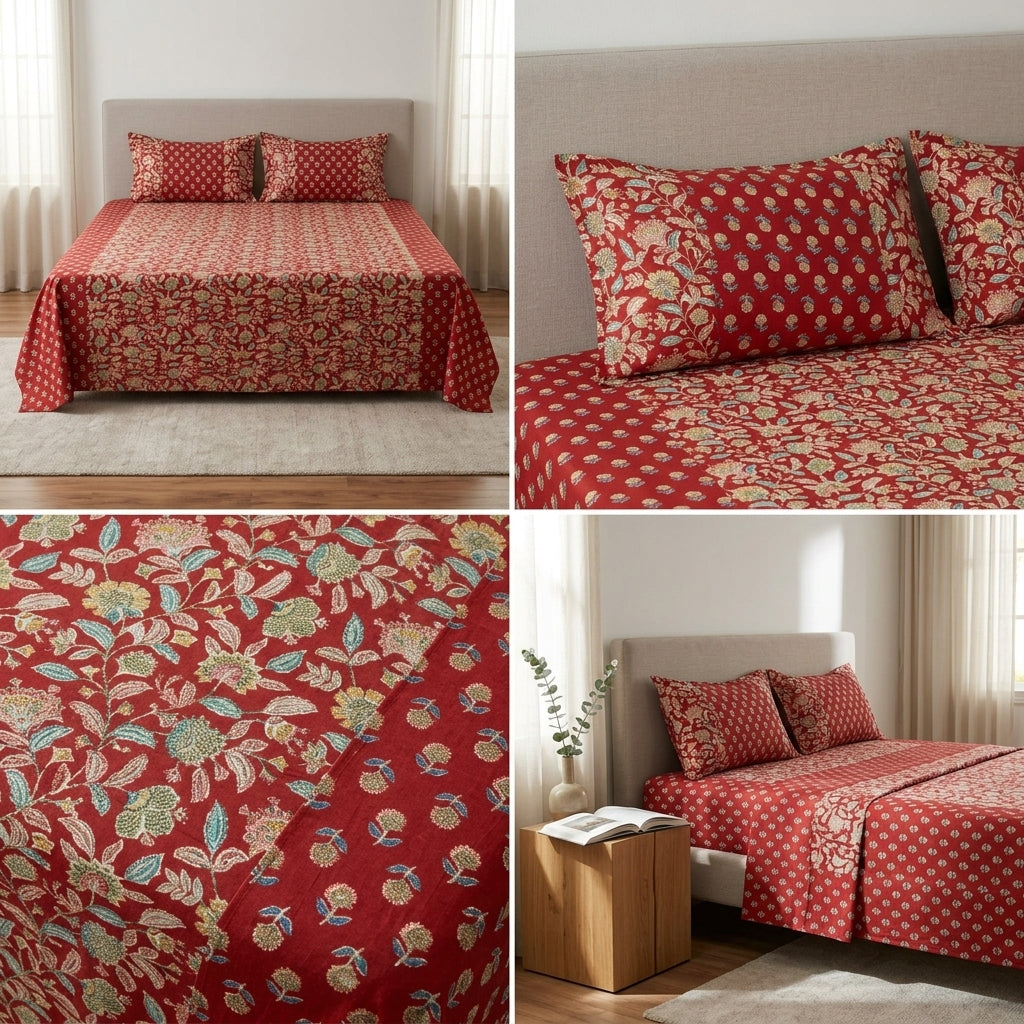 Kolkatta Premium King Size Bedsheet – Dual Motif Prints (108 x 108 inches)