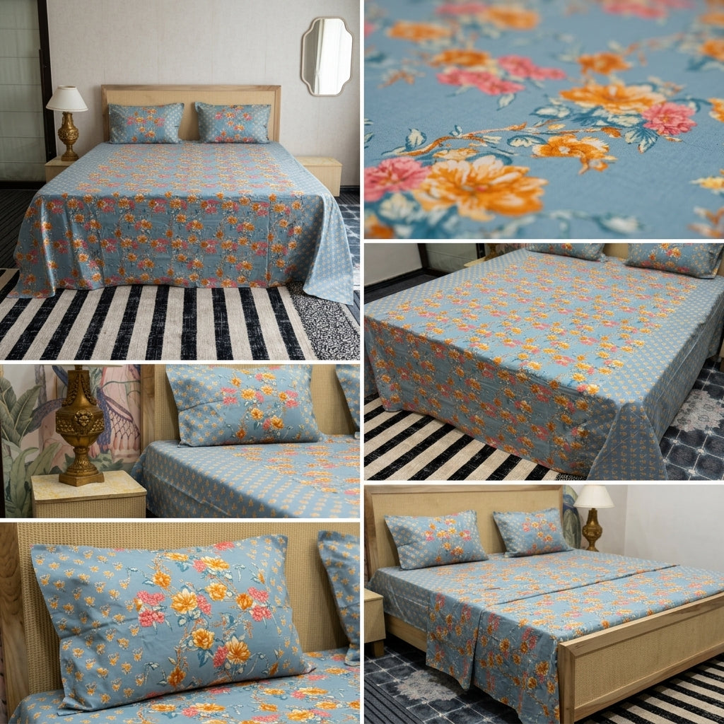 Kolkatta Premium King Size Bedsheet – Dual Motif Prints (108 x 108 inches)