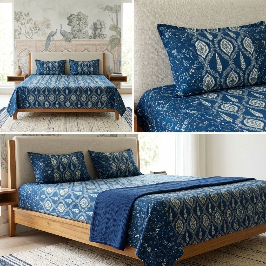 Kolkatta Premium King Size Bedsheet – Dual Motif Prints (108 x 108 inches)