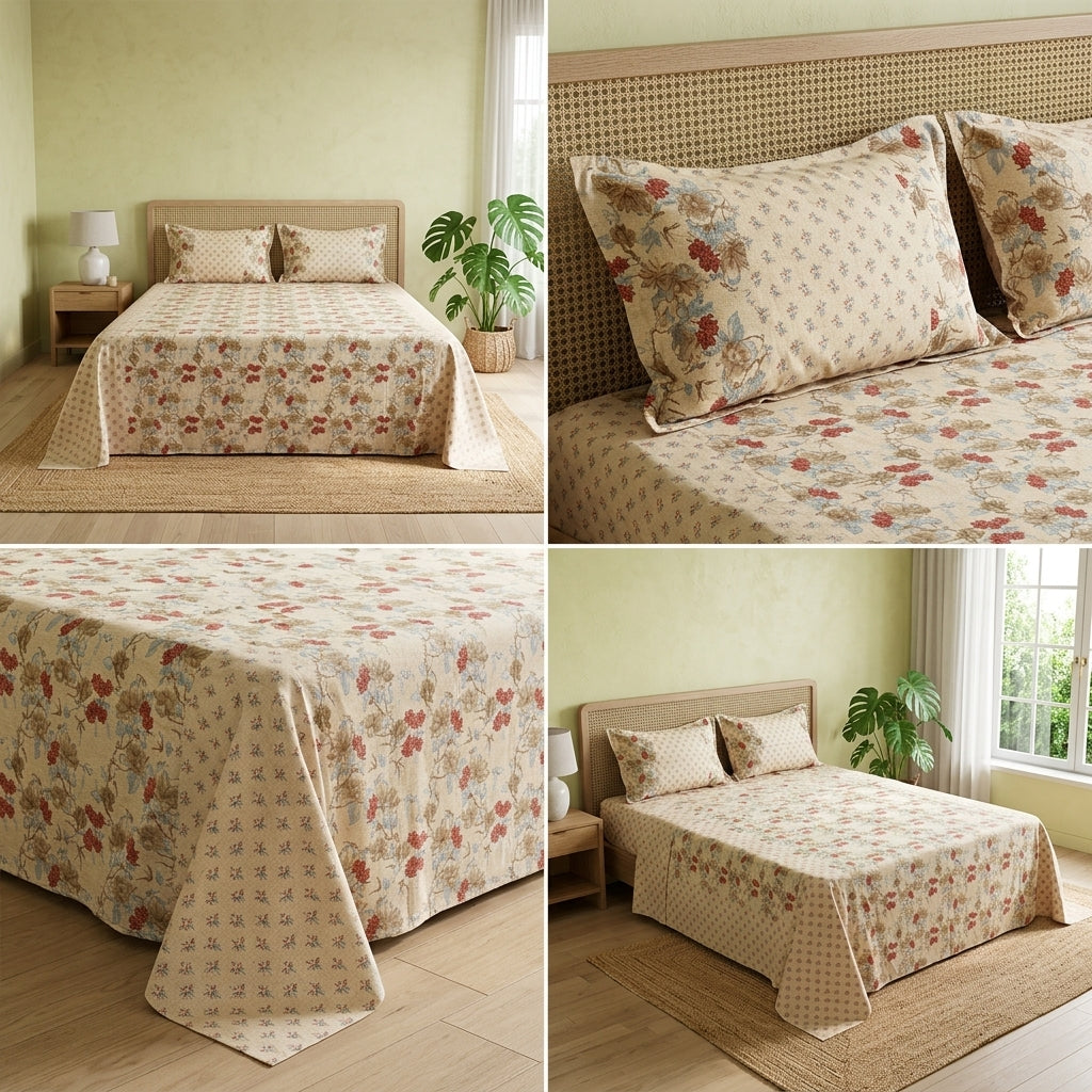 Kolkatta Premium King Size Bedsheet – Dual Motif Prints (108 x 108 inches)