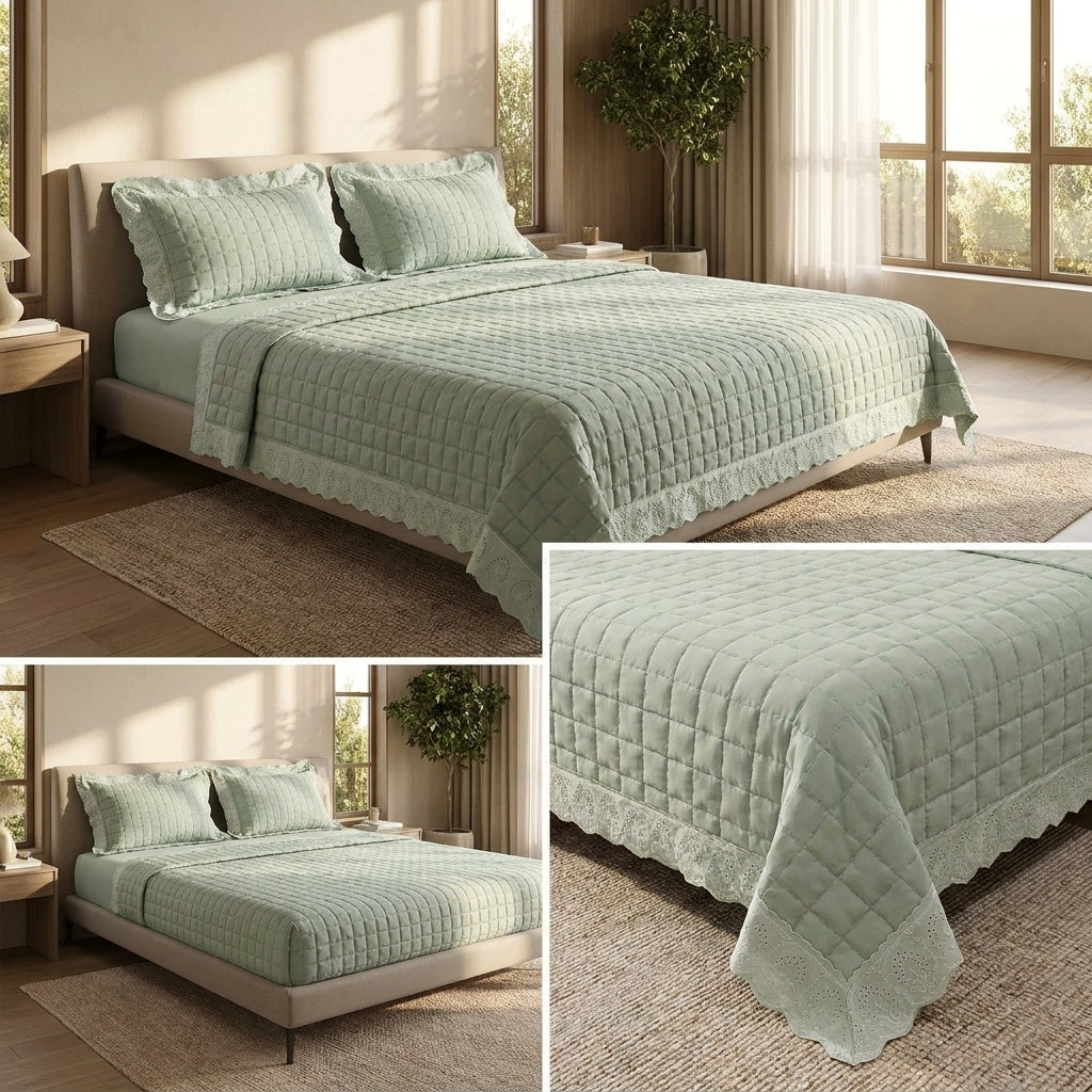 Chicken Lace Quilted Bedcover Set – 3 Piece (King Size 100 × 108 Inches)
