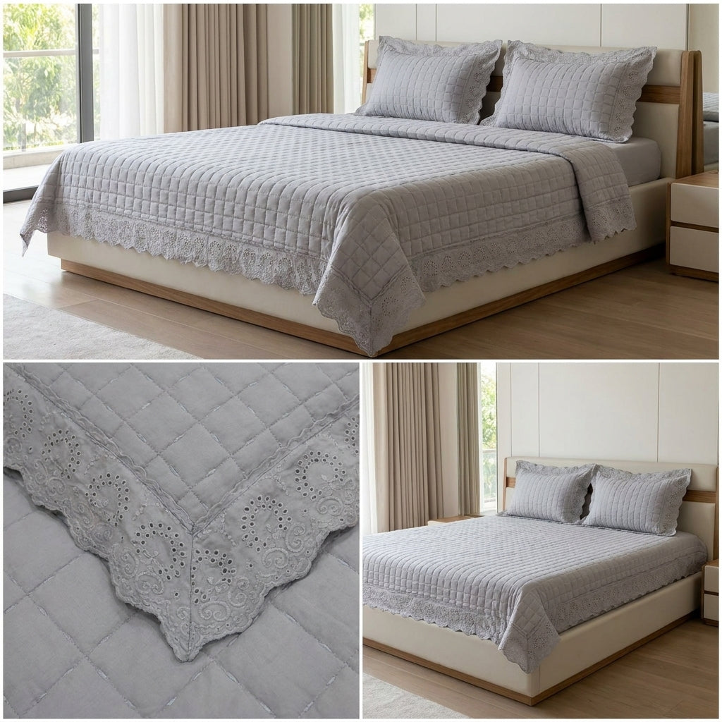 Chicken Lace Quilted Bedcover Set – 3 Piece (King Size 100 × 108 Inches)