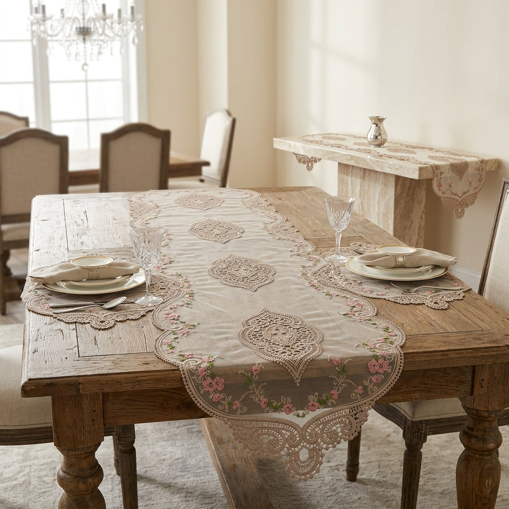 Premium Floral Embroidered Turkish Table Runner (70 x 16 Inches)