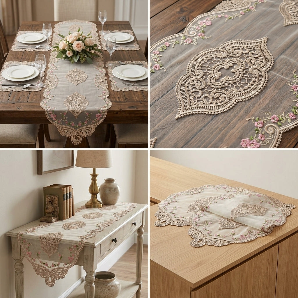 Premium Floral Embroidered Turkish Table Runner (70 x 16 Inches)