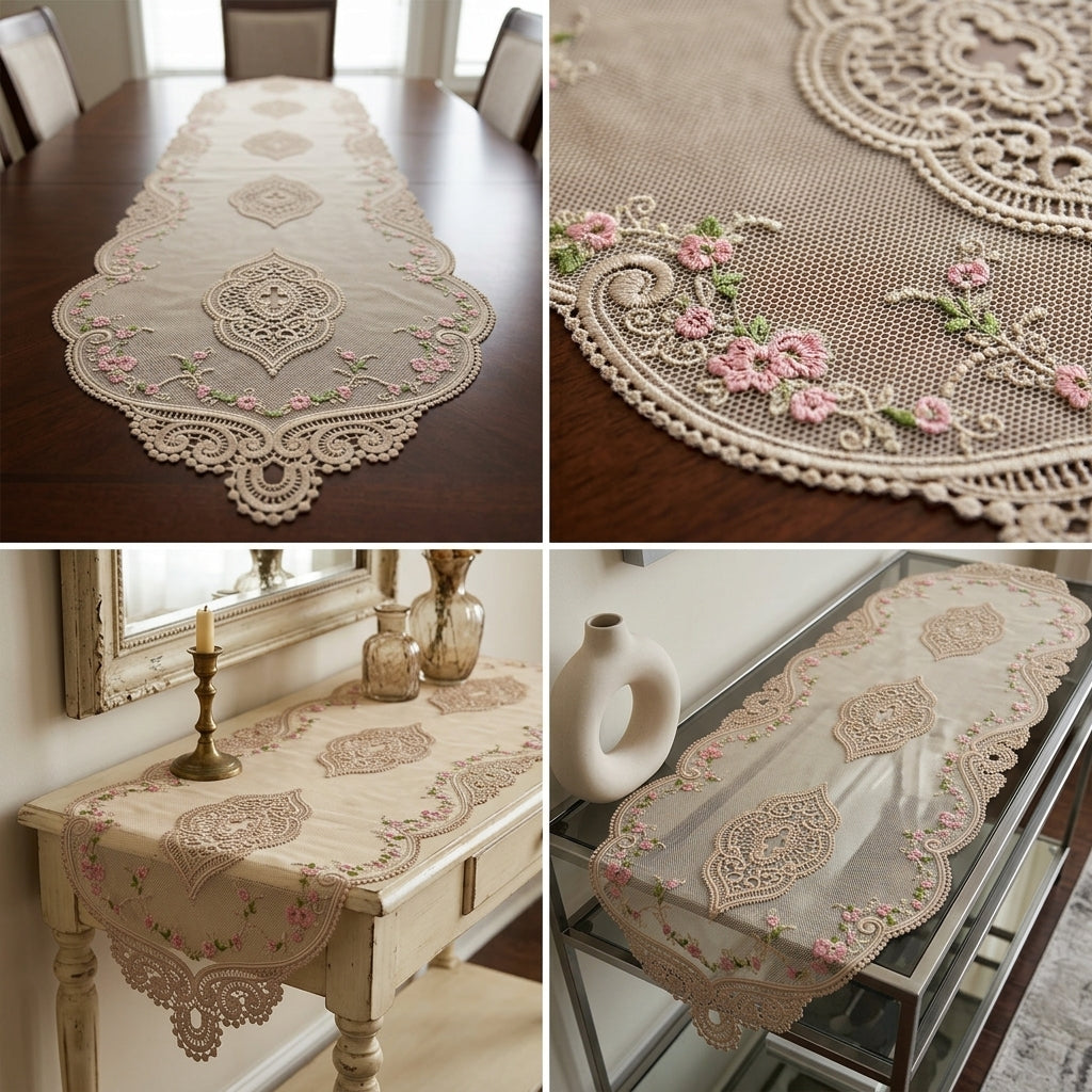Premium Floral Embroidered Turkish Table Runner (70 x 16 Inches)