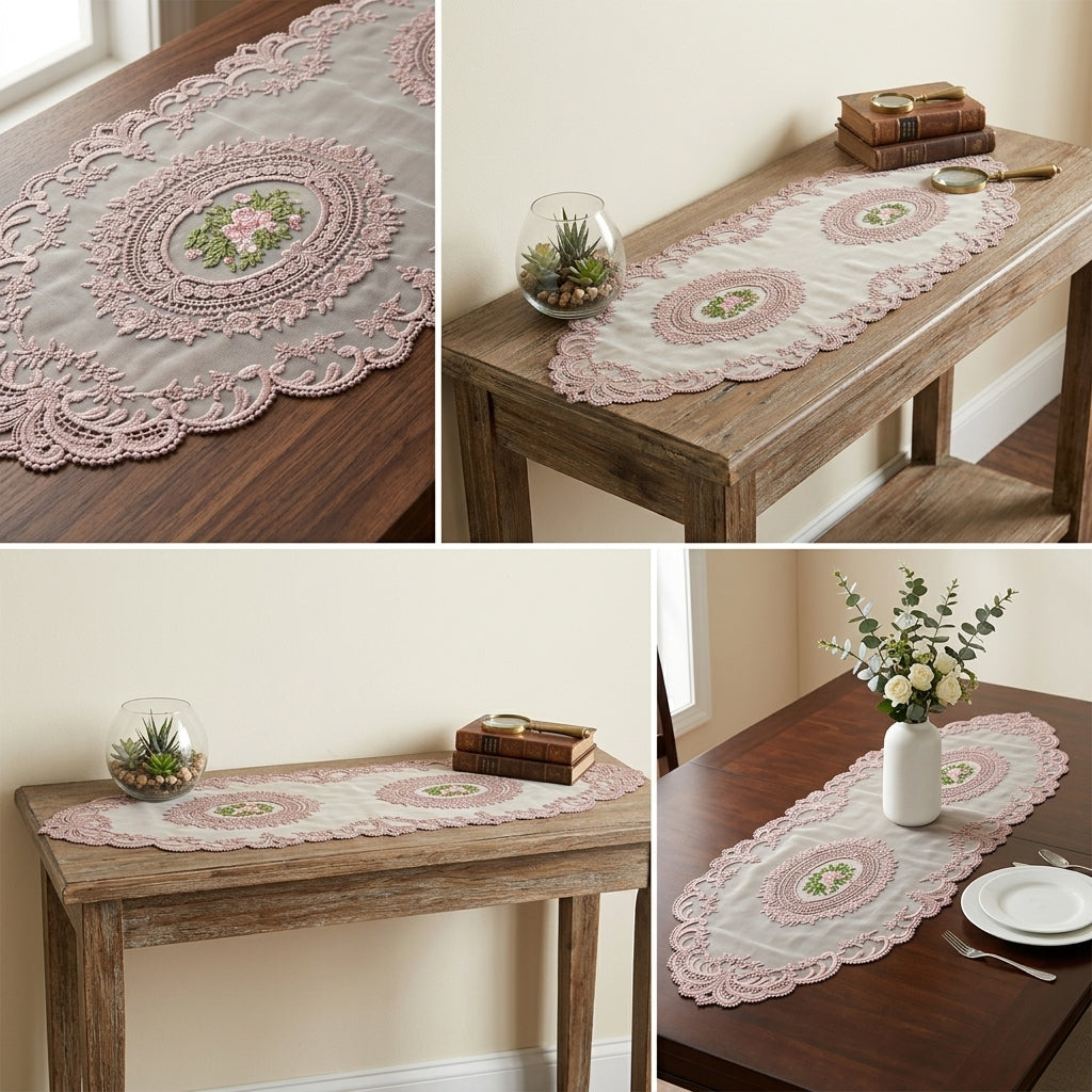 Luxury Floral Lace Turkish Table Runner (30 x 16 Inches)