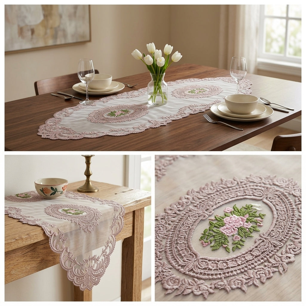 Luxury Floral Lace Turkish Table Runner (30 x 16 Inches)