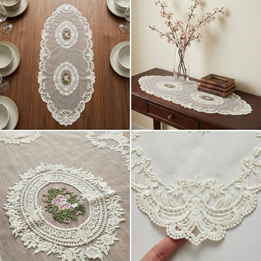 Luxury Floral Lace Turkish Table Runner (30 x 16 Inches)