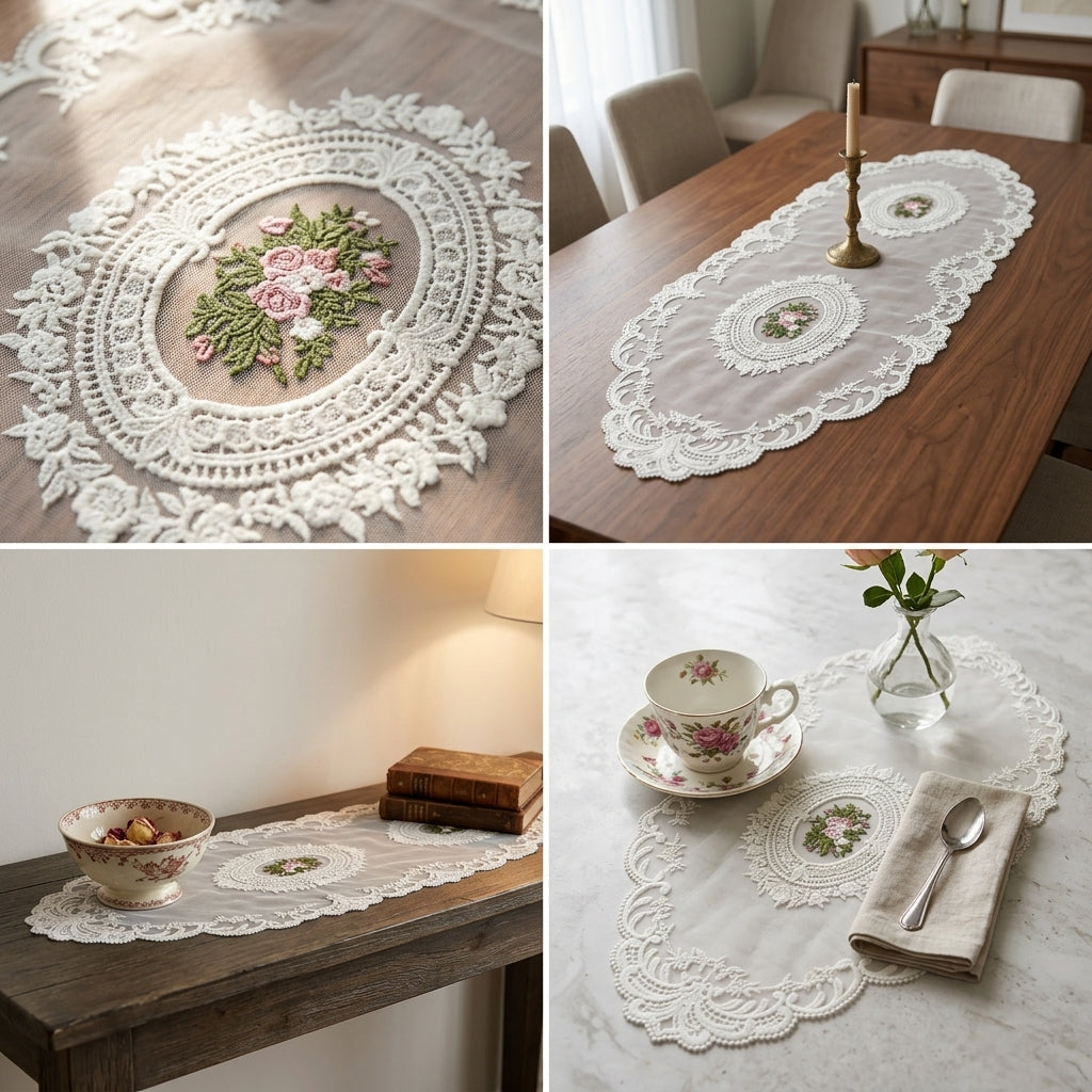 Luxury Floral Lace Turkish Table Runner (30 x 16 Inches)