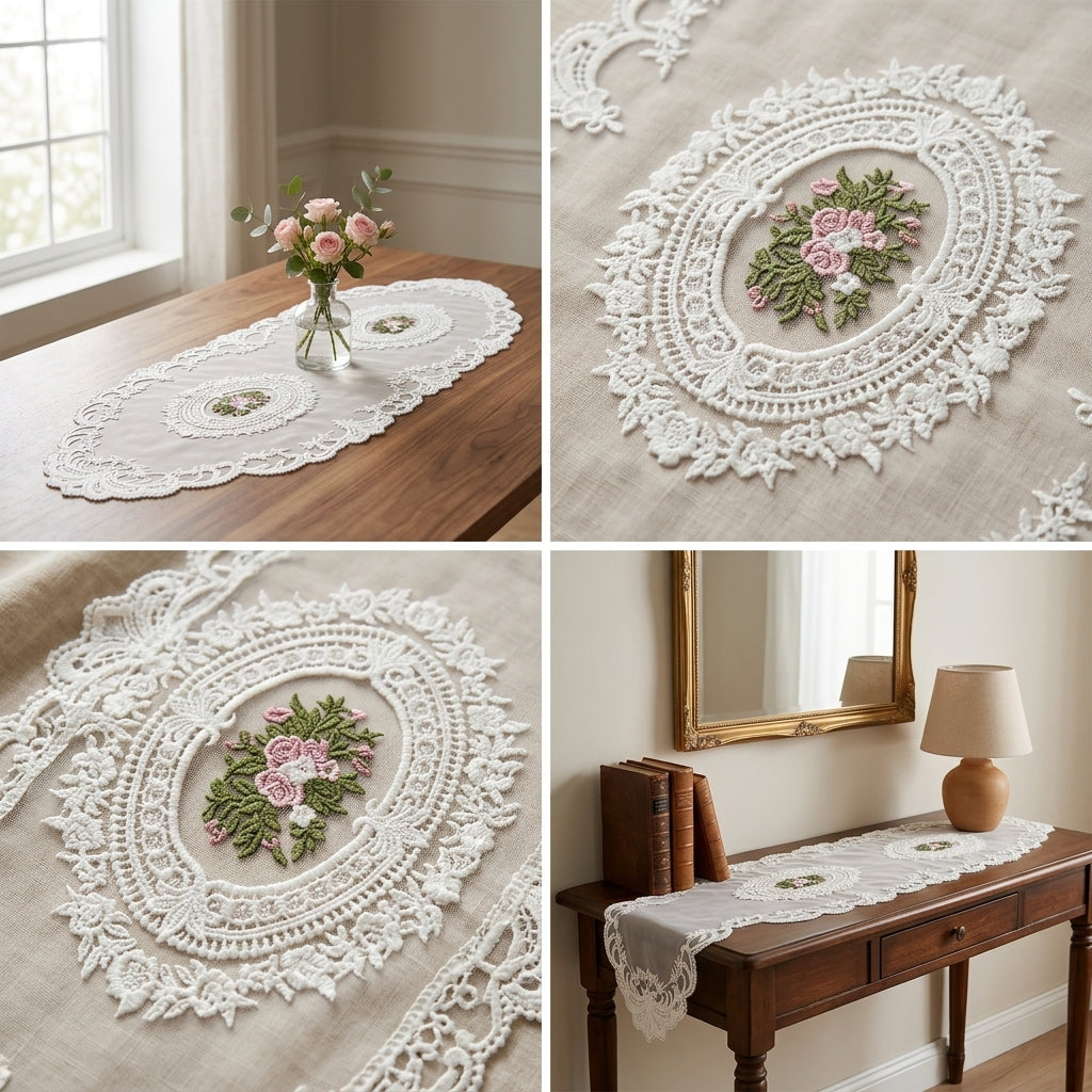 Luxury Floral Lace Turkish Table Runner (30 x 16 Inches)