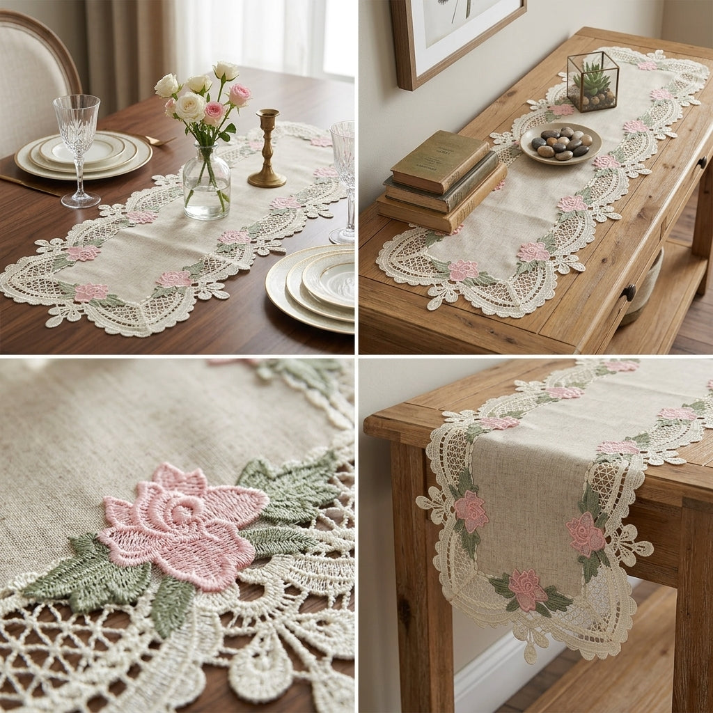 Luxury Floral Lace Turkish Table Runner (30 x 16 Inches)
