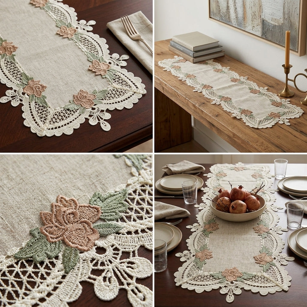 Luxury Floral Lace Turkish Table Runner (30 x 16 Inches)