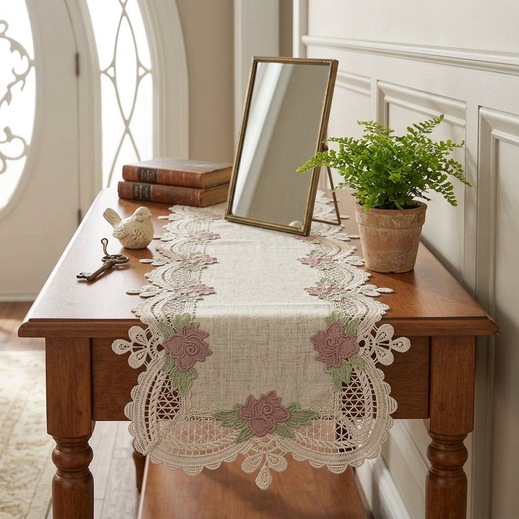 Luxury Floral Lace Turkish Table Runner (30 x 16 Inches)