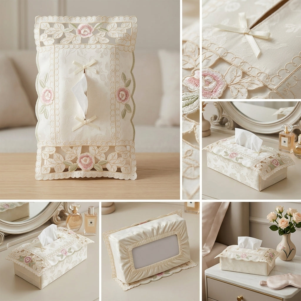Elegant Embroidered Tissue Box Cover