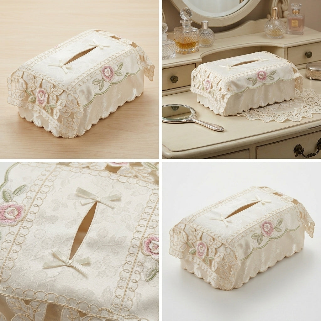 Elegant Embroidered Tissue Box Cover