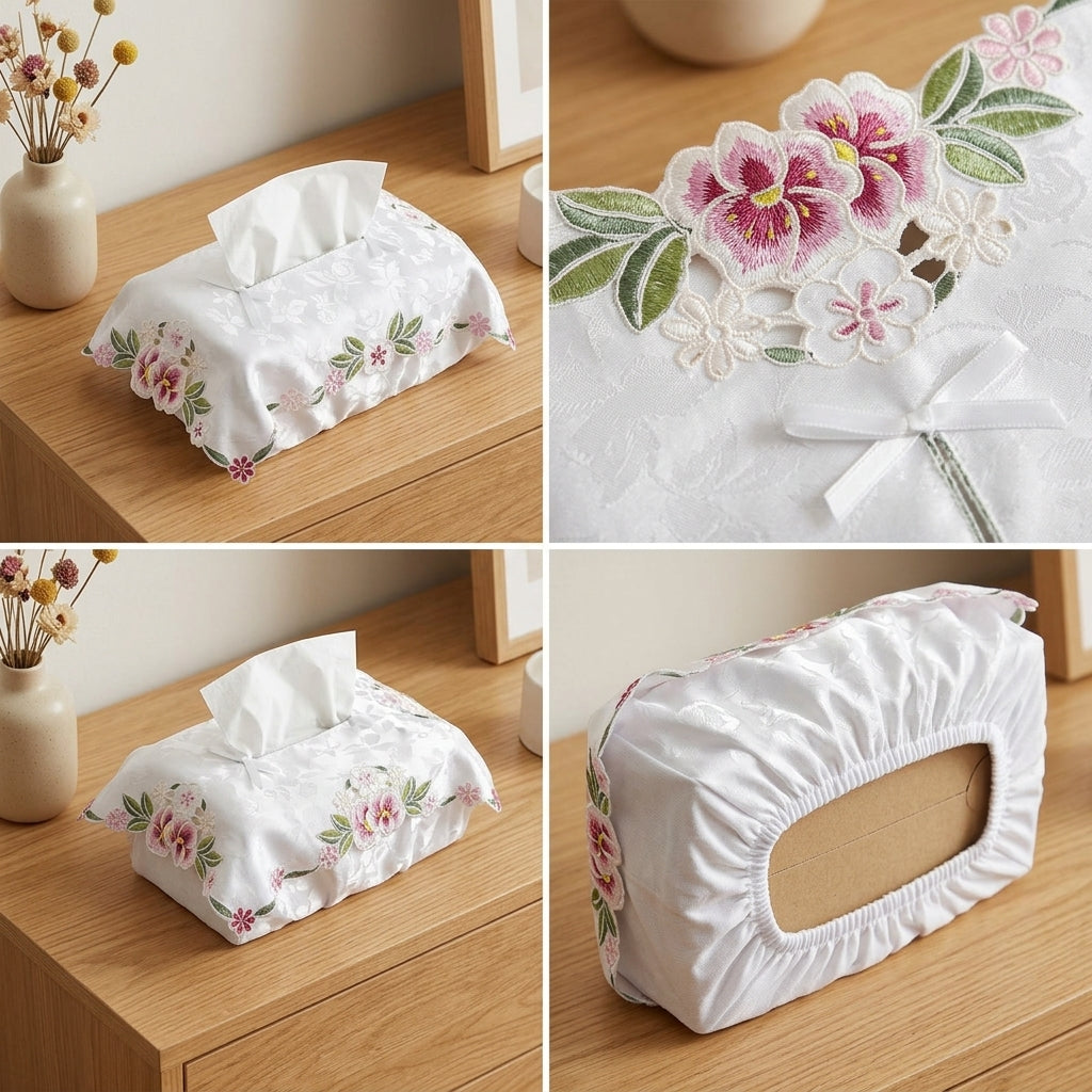 Elegant Embroidered Tissue Box Cover