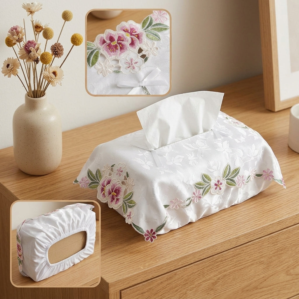 Elegant Embroidered Tissue Box Cover
