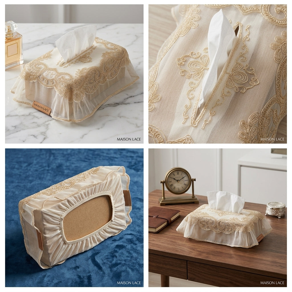 Elegant Embroidered Tissue Box Cover
