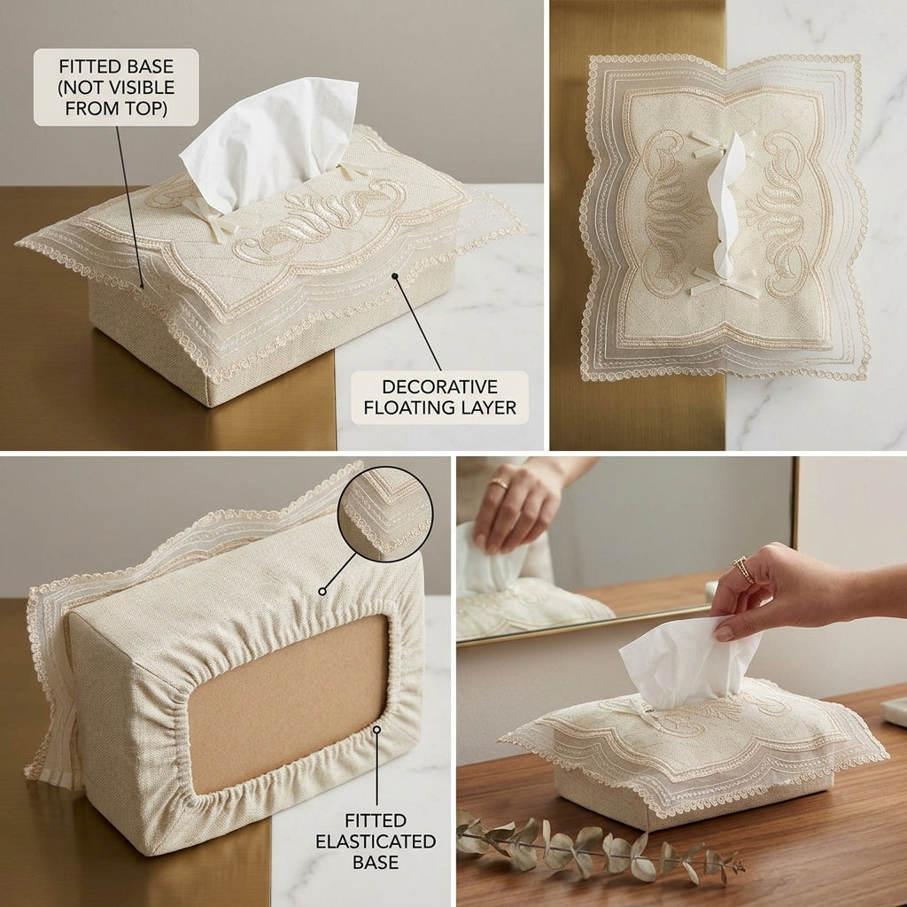 Elegant Embroidered Tissue Box Cover
