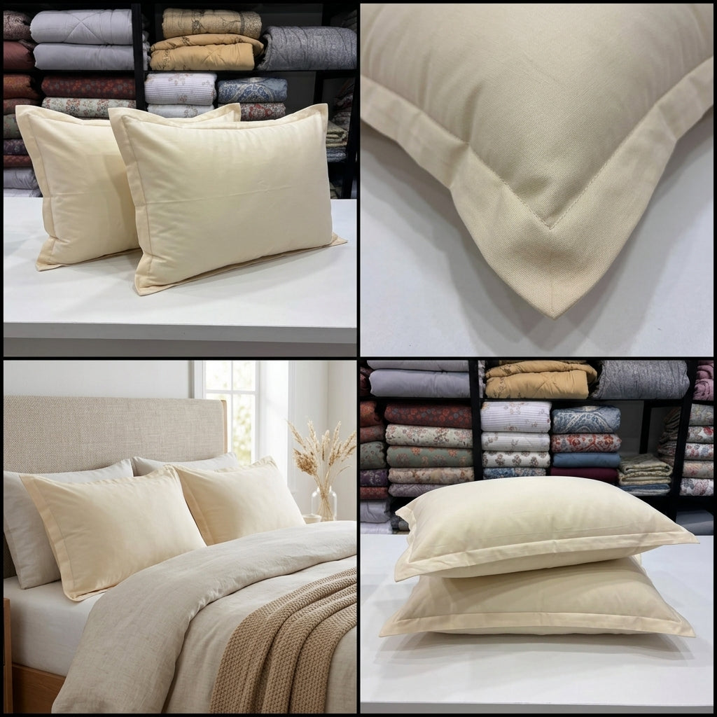 Cream Plain Cotton Pillow Cover – King Size (20 × 36 Inch) Set OF 2