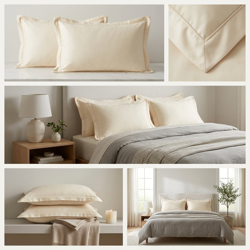 Cream Plain Cotton Pillow Cover – King Size (20 × 36 Inch) Set OF 2