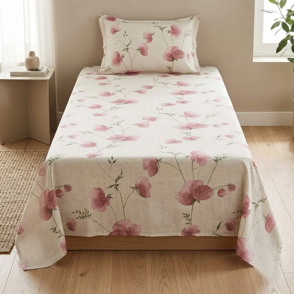 Printed Single Bedsheet Set – 2 Pcs (1 Bedsheet + 1 Pillow Cover) 100 % Pure Cotton