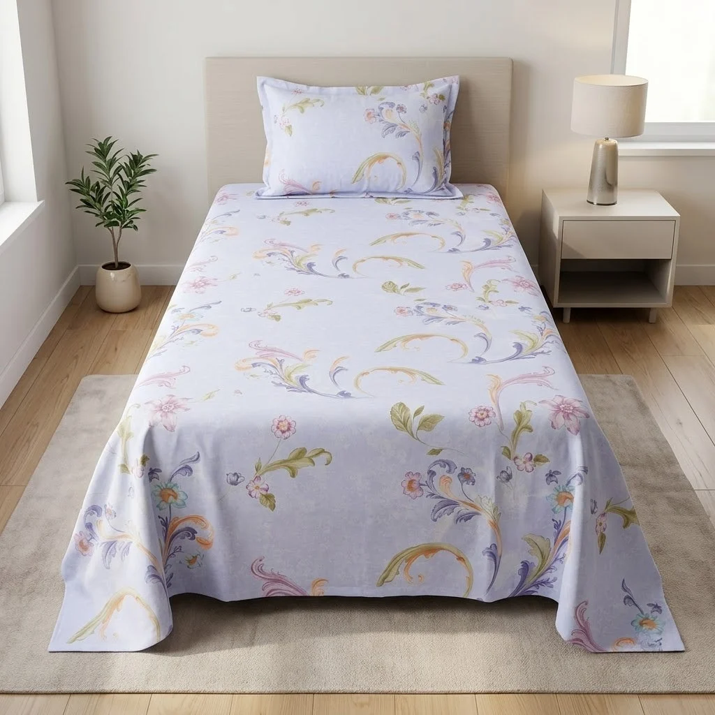 Printed Single Bedsheet Set – 2 Pcs (1 Bedsheet + 1 Pillow Cover) 100 % Pure Cotton