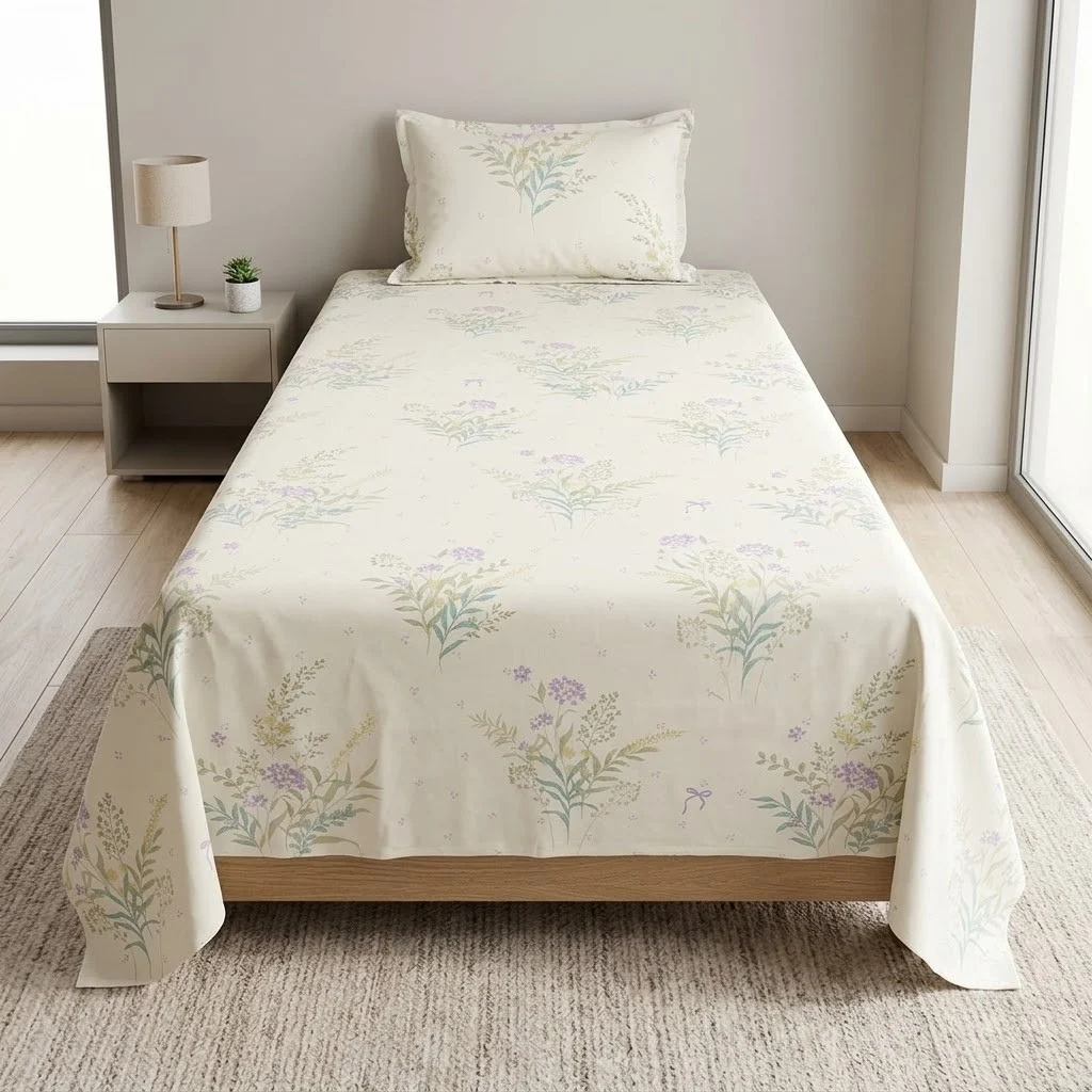 Printed Single Bedsheet Set – 2 Pcs (1 Bedsheet + 1 Pillow Cover) 100 % Pure Cotton