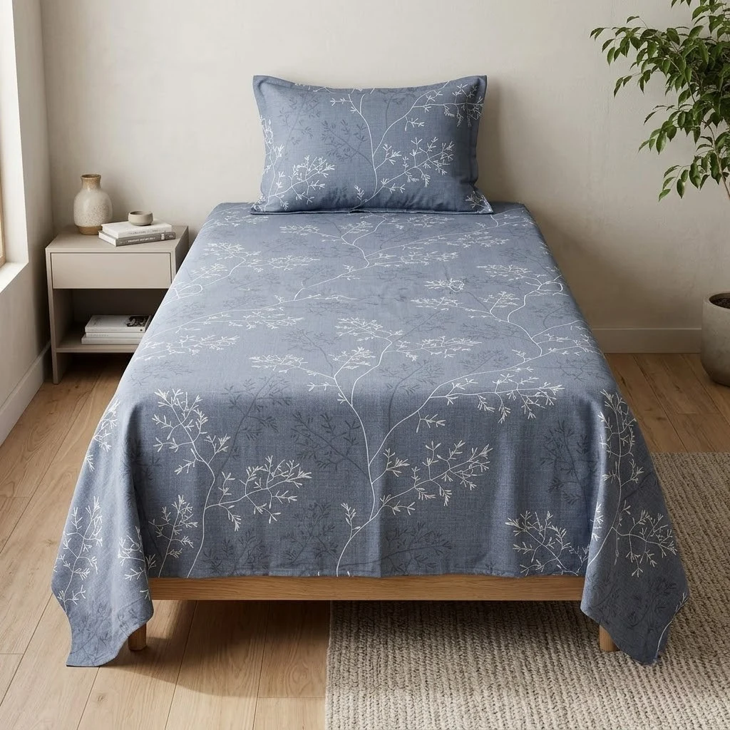 Printed Single Bedsheet Set – 2 Pcs (1 Bedsheet + 1 Pillow Cover) 100 % Pure Cotton