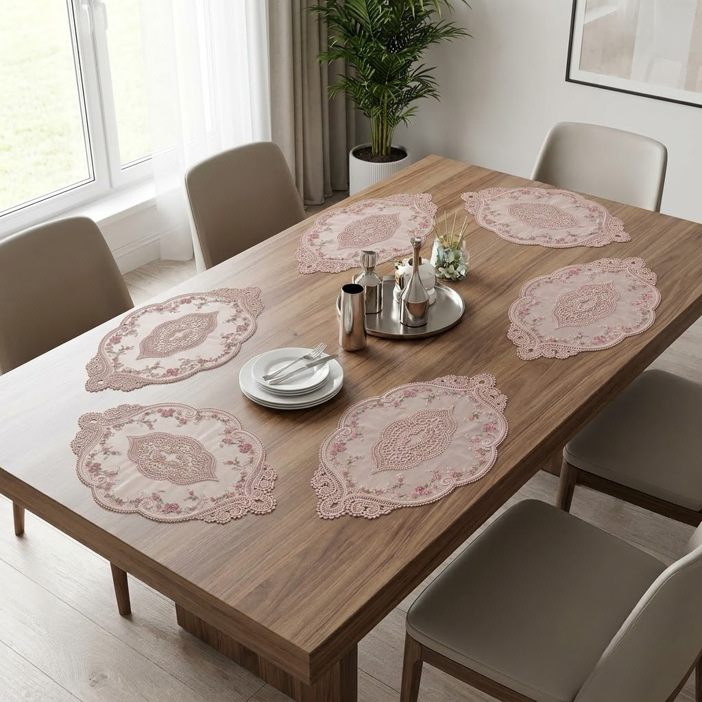 🌸 Premium Turkish Lace Table Mats Set | 3-Piece Luxury Dining Collection