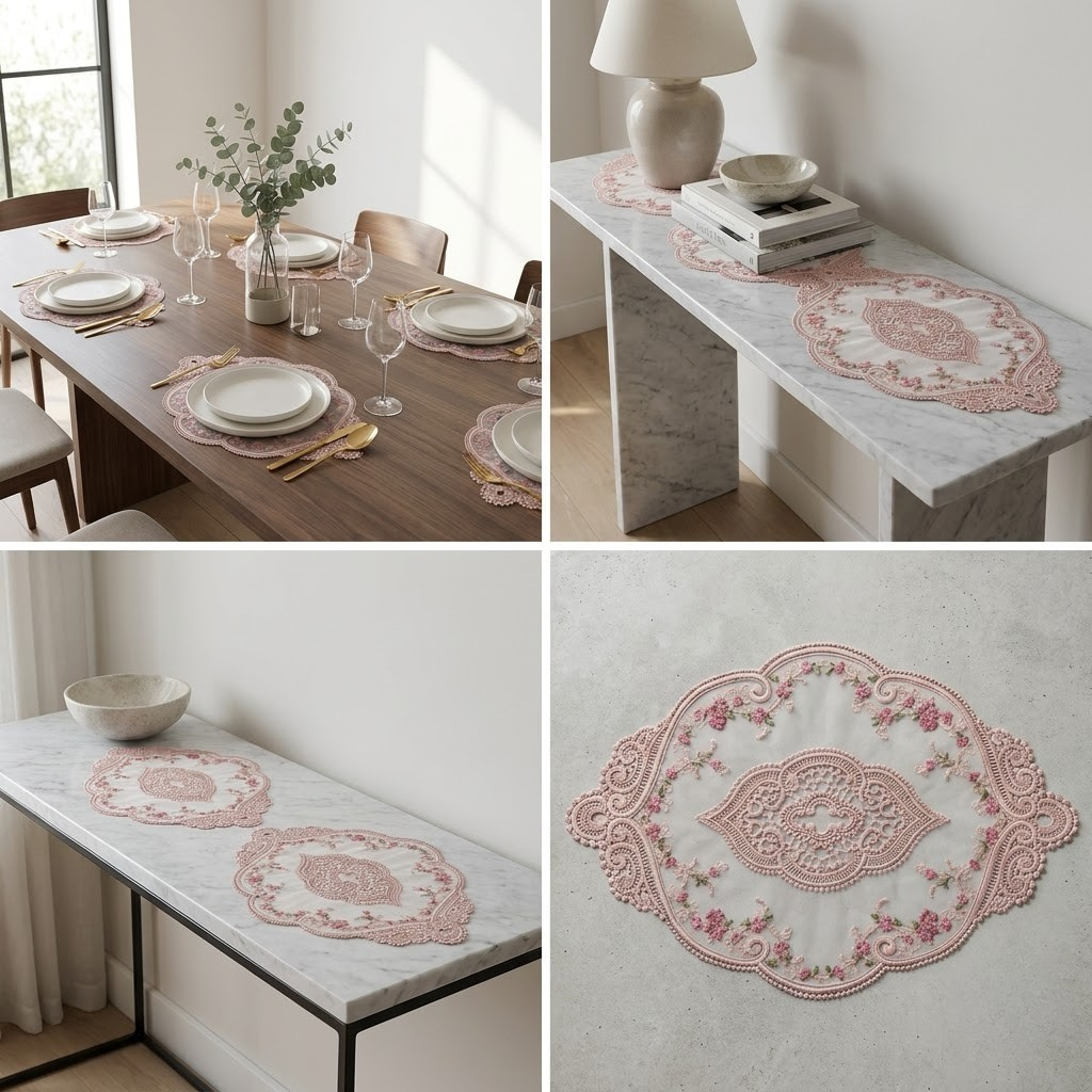 🌸 Premium Turkish Lace Table Mats Set | 3-Piece Luxury Dining Collection