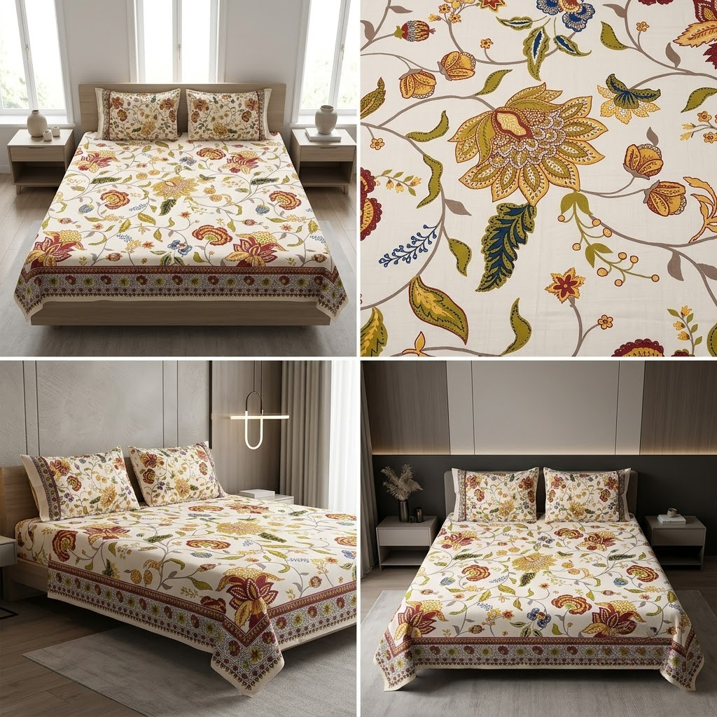 Designer Prints King Size Bedsheet | Micro Soft Cotton Size 108 By 108 Inch | Product Code :- 55B75RKEH