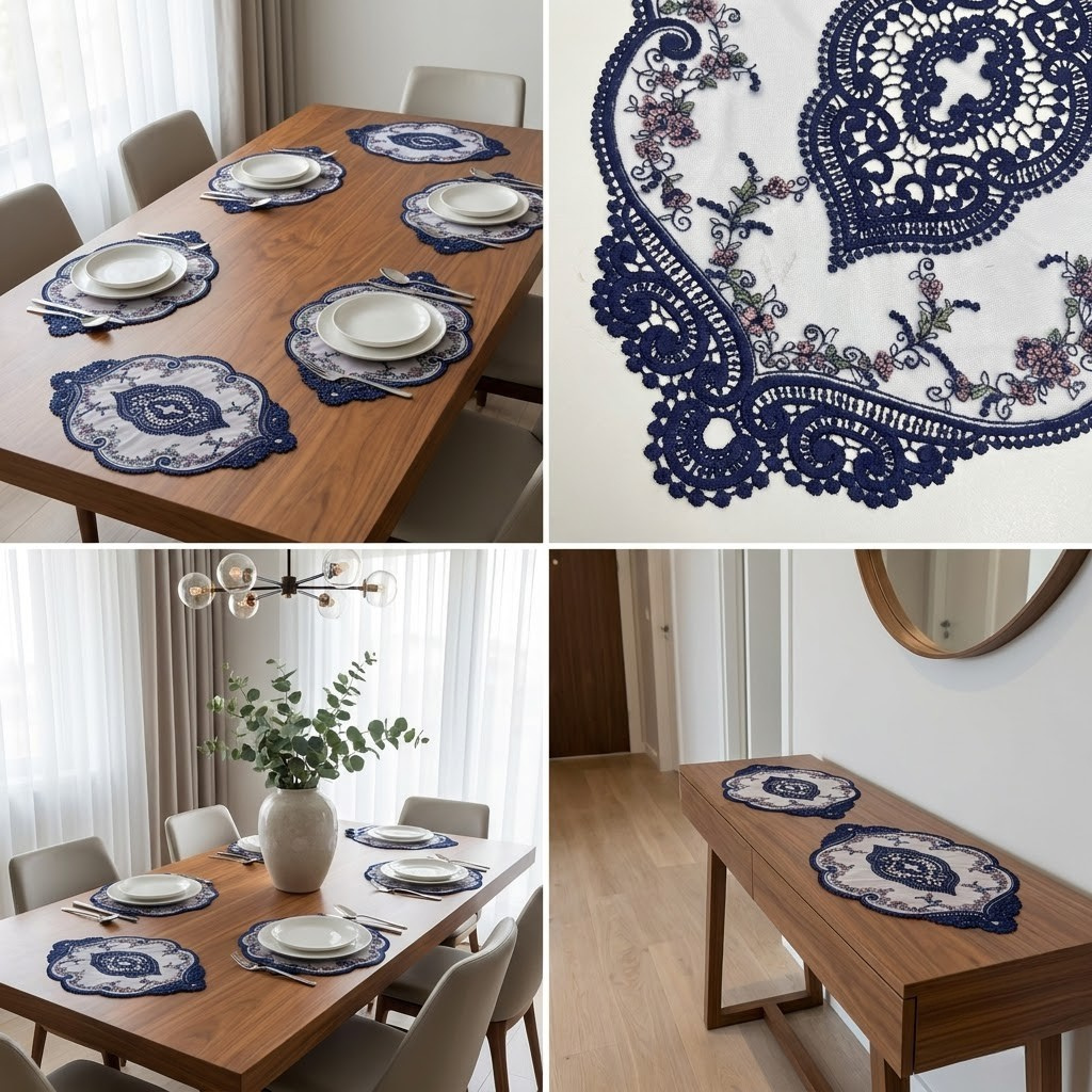 🌸 Premium Turkish Lace Table Mats Set | 3-Piece Luxury Dining Collection