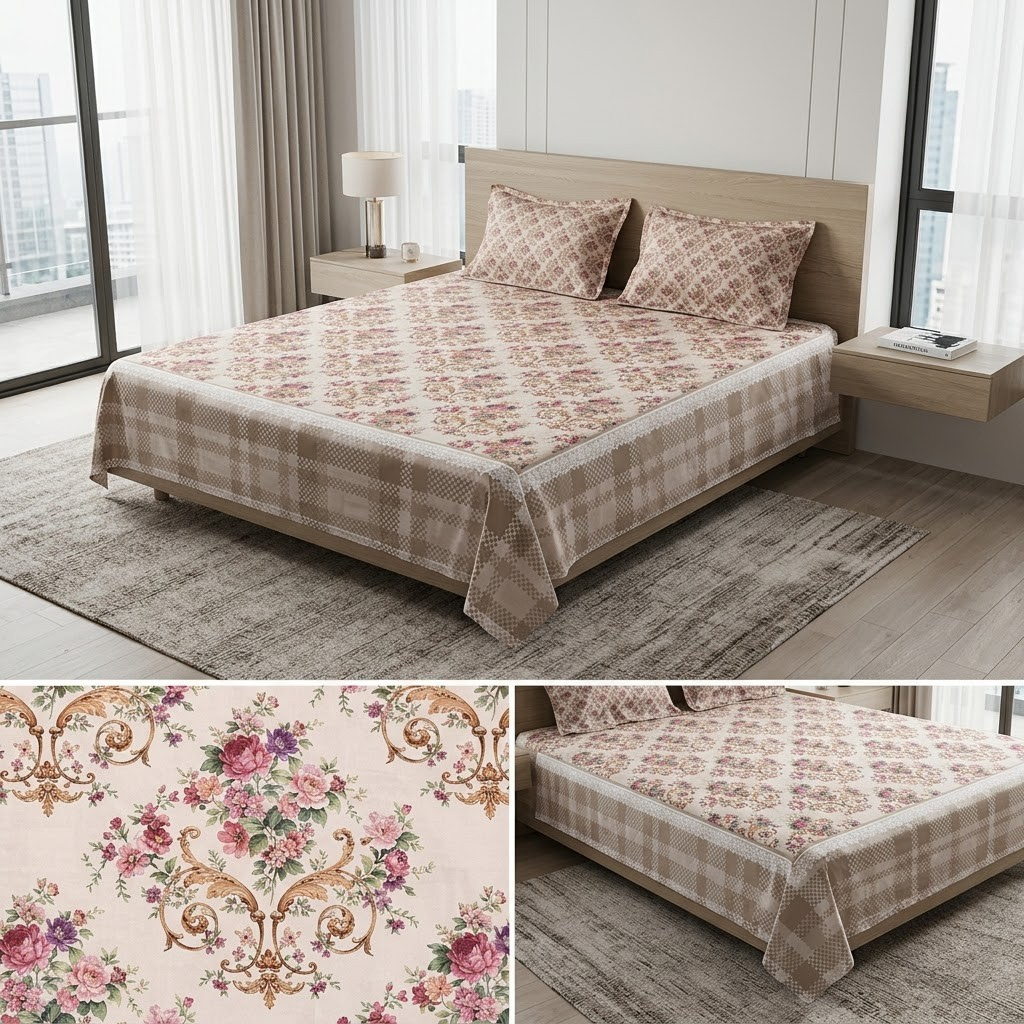 Designer Prints King Size Bedsheet | Micro Soft Cotton Size 108 By 108 Inch | Product Code :- 55B75RKEH