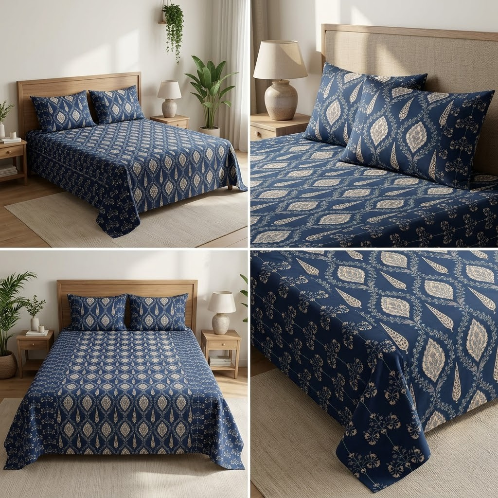 Heritage Ajrakh Royale King Size Bedsheet – 108 × 108 Inches Product Code :- 55B135RKEH