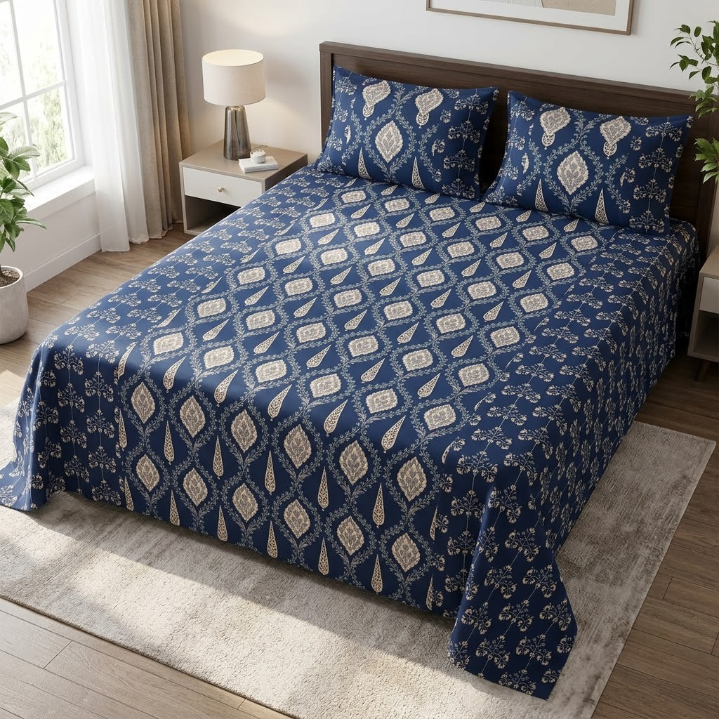 Heritage Ajrakh Royale King Size Bedsheet – 108 × 108 Inches Product Code :- 55B135RKEH