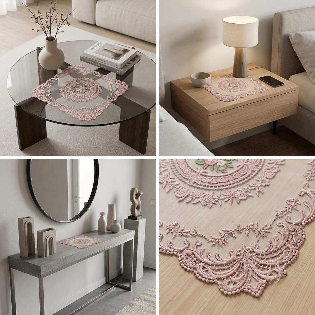 Turkish Lace Square Table Mats Set | 3-Piece Luxury Dining Collection