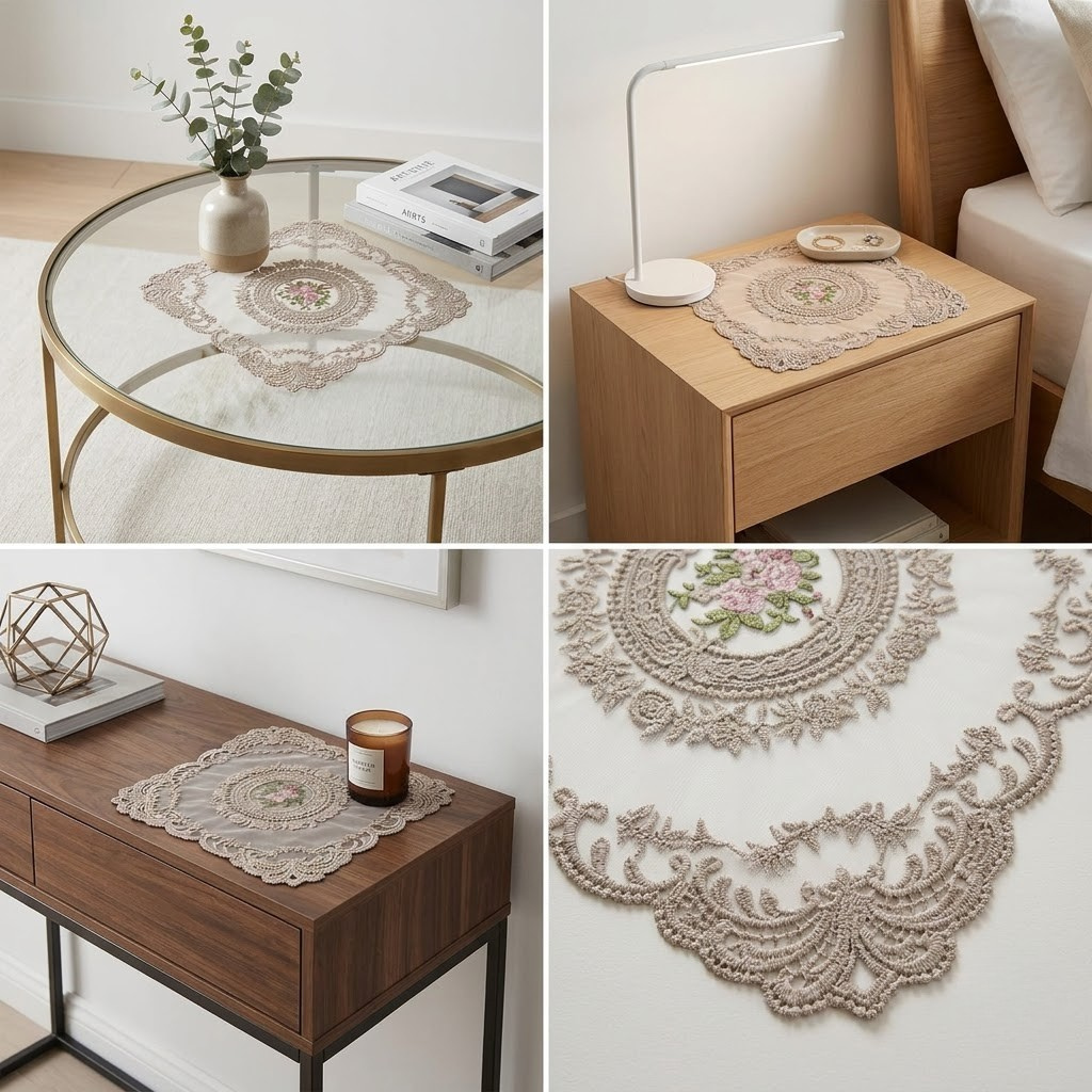 Turkish Lace Square Table Mats Set | 3-Piece Luxury Dining Collection
