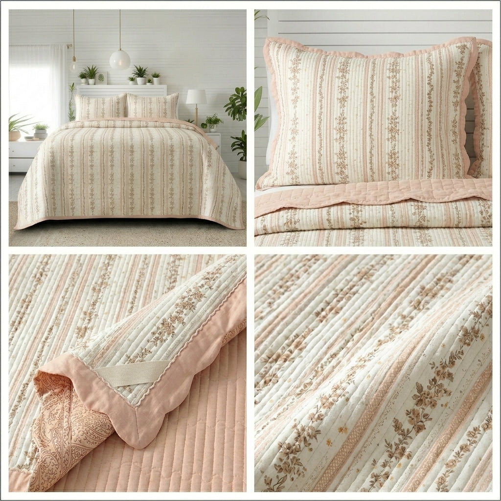 Victorian Quilted Bedcover Set – 3 Piece (King Size 100×108 Inches)