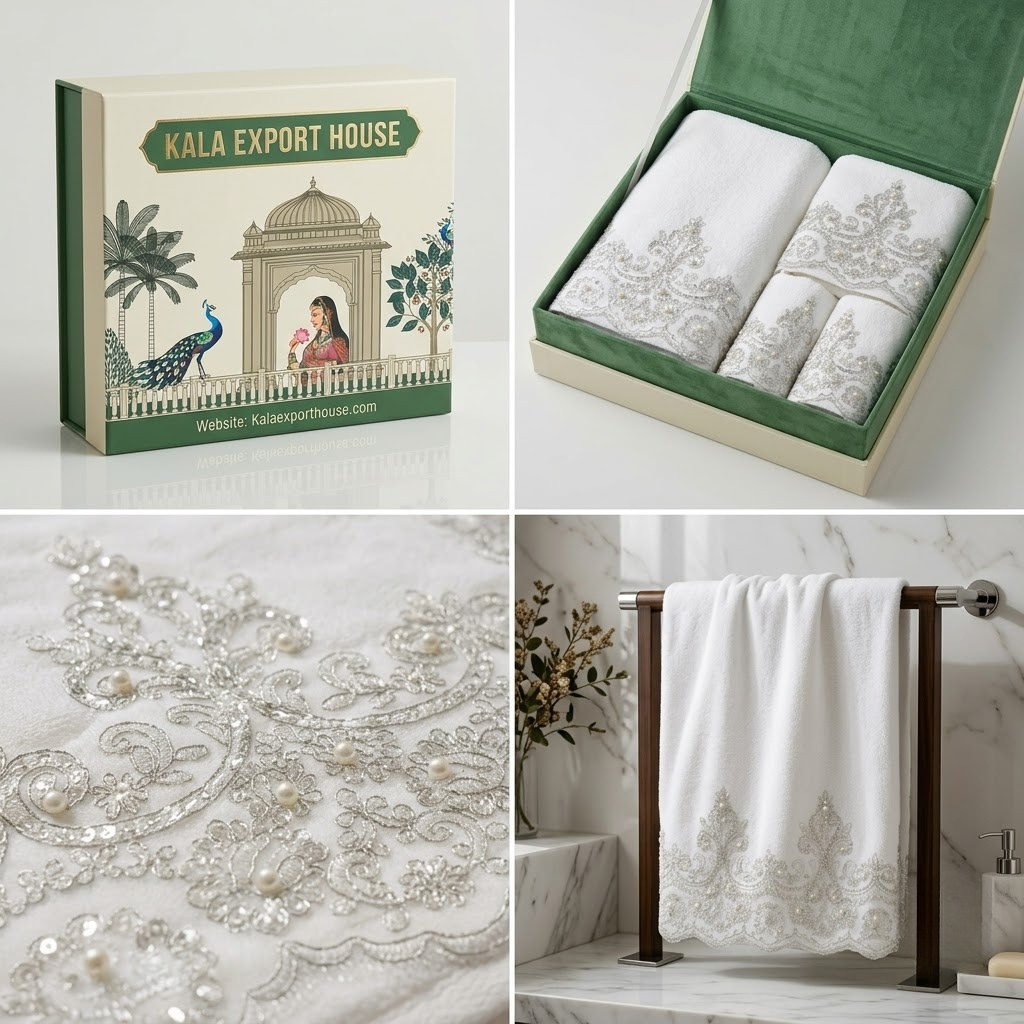 Premium Wedding Towel Set of 4 – Designer Embroidered Bath & Hand Towels | Product Code :- 55B155RKEH