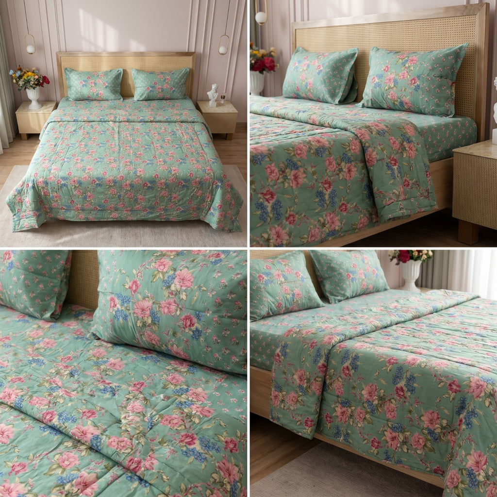 Premium 4 PC Mulmul AC Quilt Set – Organic Cotton Summer Collection