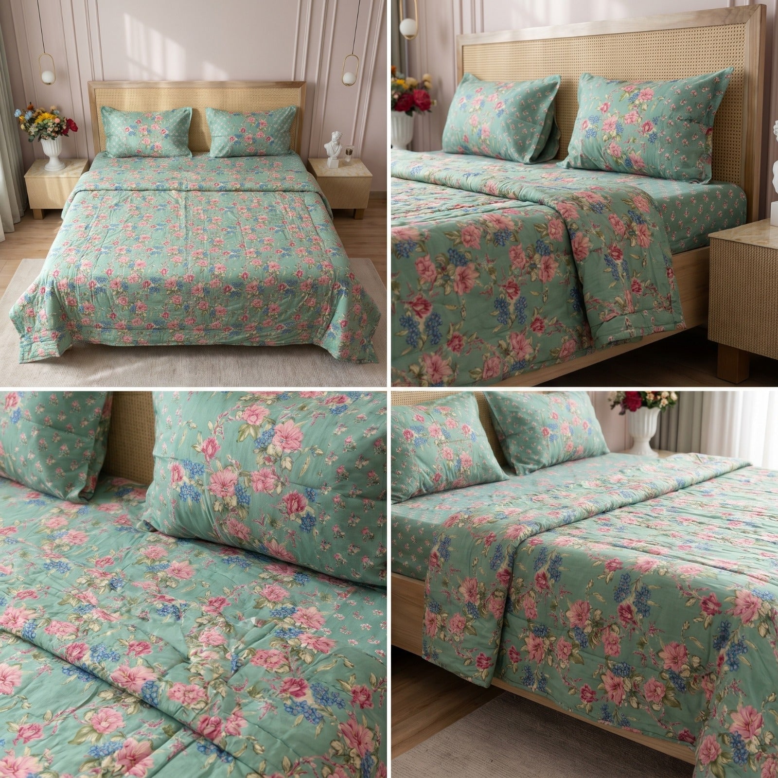 Premium 4 PC Mulmul AC Quilt Set – Organic Cotton Summer Collection