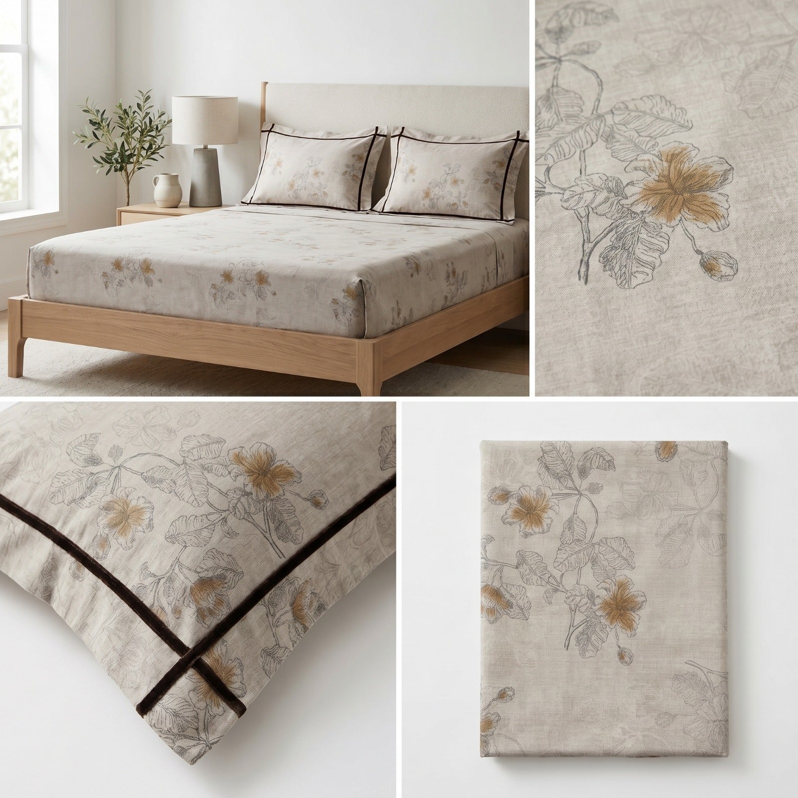 Victorian Print Premium Slub Cotton King Size Bedsheet