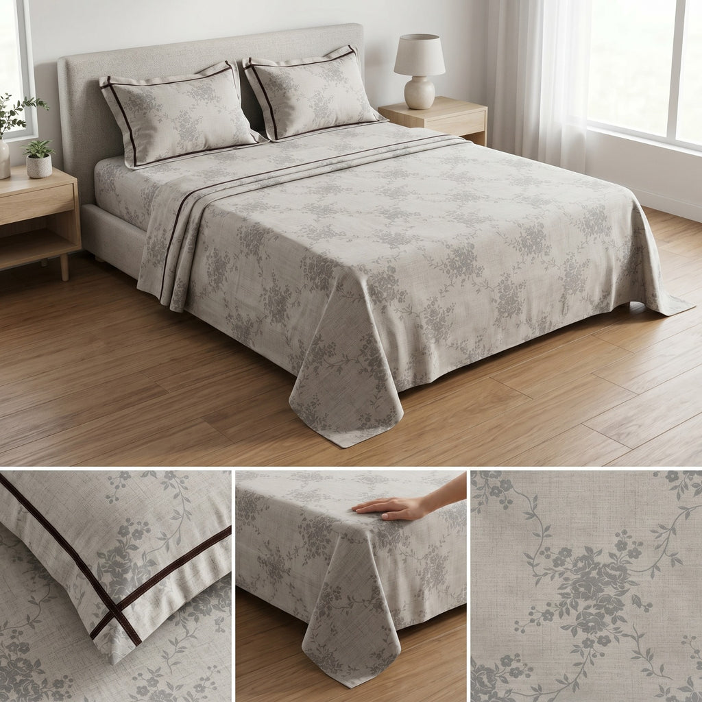 Victorian Print Premium Slub Cotton King Size Bedsheet