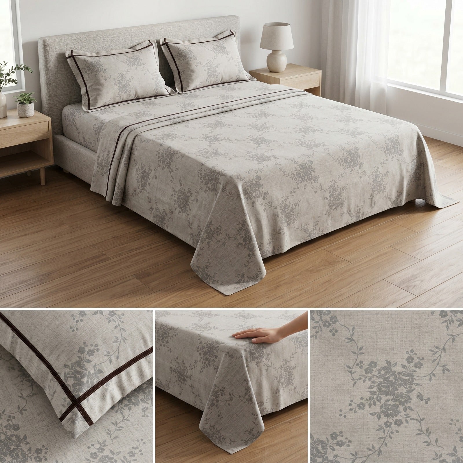 Victorian Print Premium Slub Cotton King Size Bedsheet