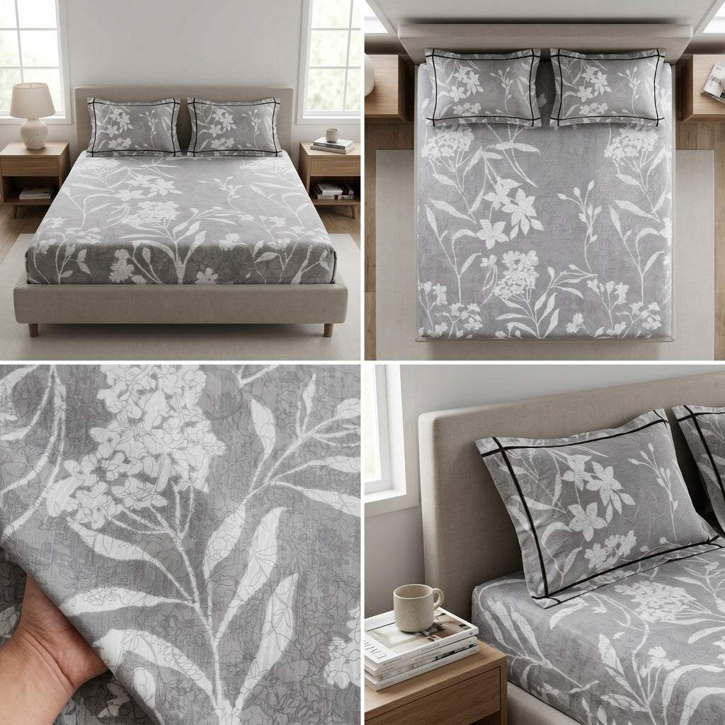 Victorian Print Premium Slub Cotton King Size Bedsheet