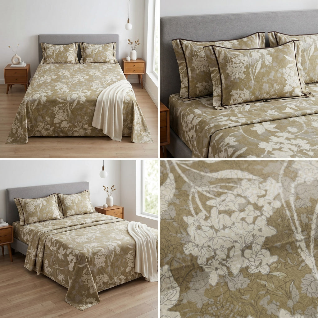 Victorian Print Premium Slub Cotton King Size Bedsheet