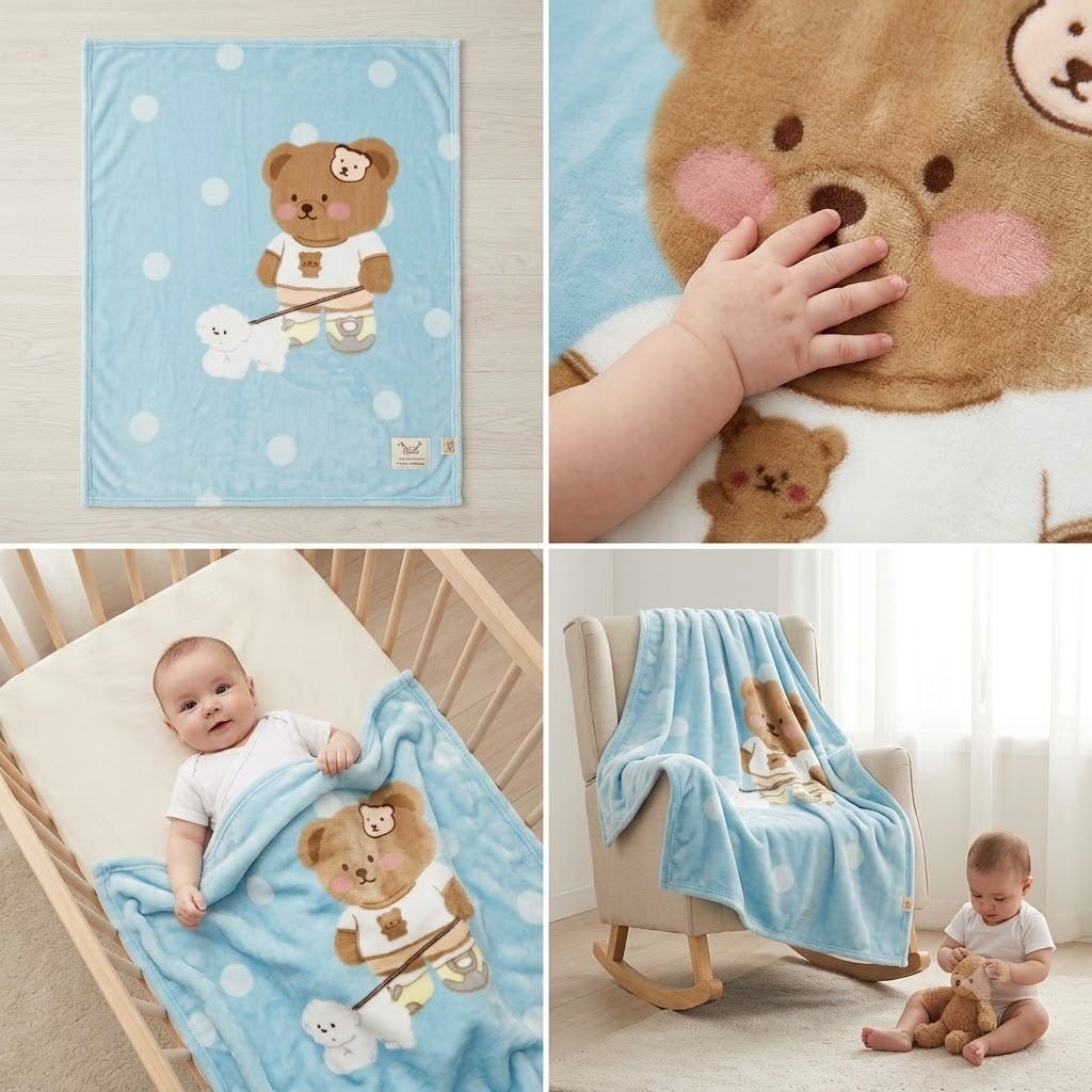 Plush Baby Blanket – 110 × 140 cm | Cute Cartoon Designs