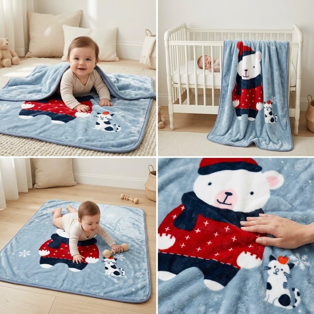 Plush Baby Blanket – 110 × 140 cm | Cute Cartoon Designs