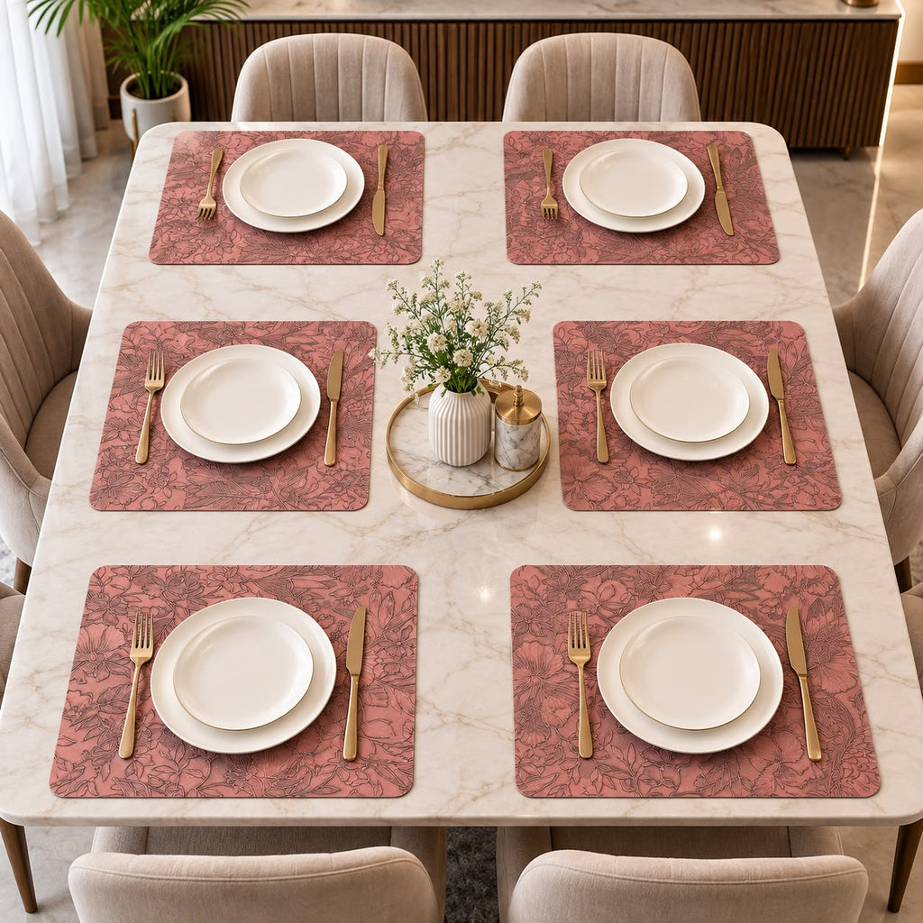 Leather Texture Dining Table Placemats – 6 Pcs Set | 12 × 18 Inches